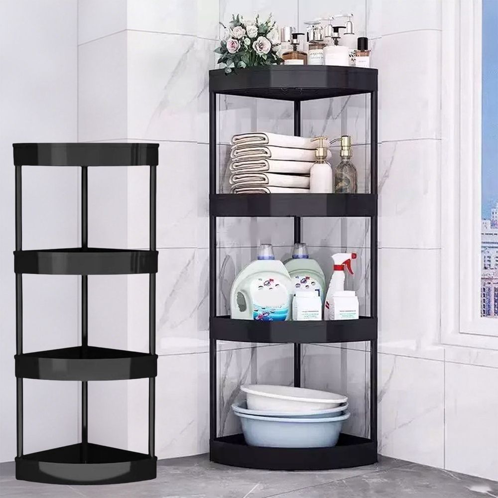 4 Tier Floor Standing Corner Shower Caddy Organizer, Cabinet Storage Rack, Plastic Floor Corner Shelf Rack Storage Stands For Bathroom, Rest Room