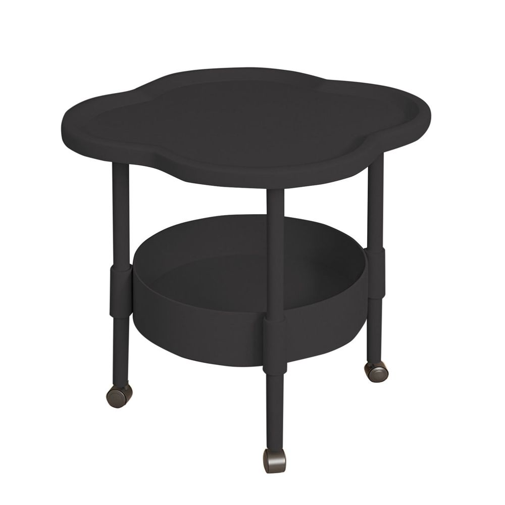 2 Tiers Freestanding Side Table, Mini Beside Table with Open Storage Shelf, Modern Plastic End Table Easy to Assemble for Living Room Bedroom Office(Black)