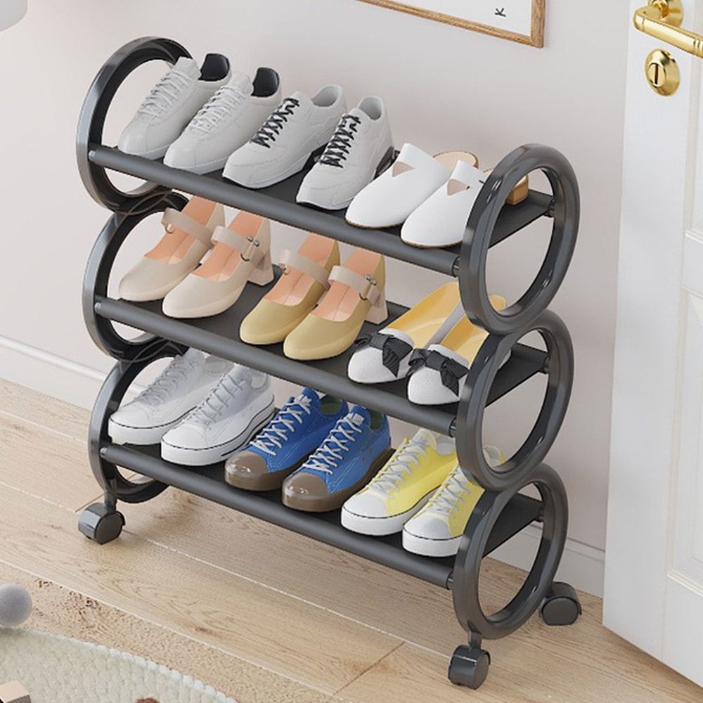 22.05In 3-Tier Movable Shoe Rack With Universal Wheels Dustproof Waterproof Stable Ventilated Structure Organizer For Entryway Bedroom Closet Under Table Garage Shoe Storage Holder