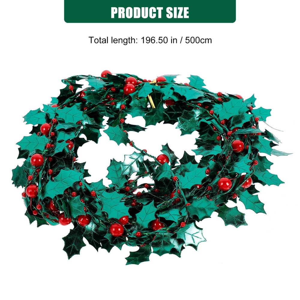 Christmas Tinsel Garland for Holiday Decoration, Craft Green Iron Wire, 1 Roll 197 x 1.4 x 0.3 Inches