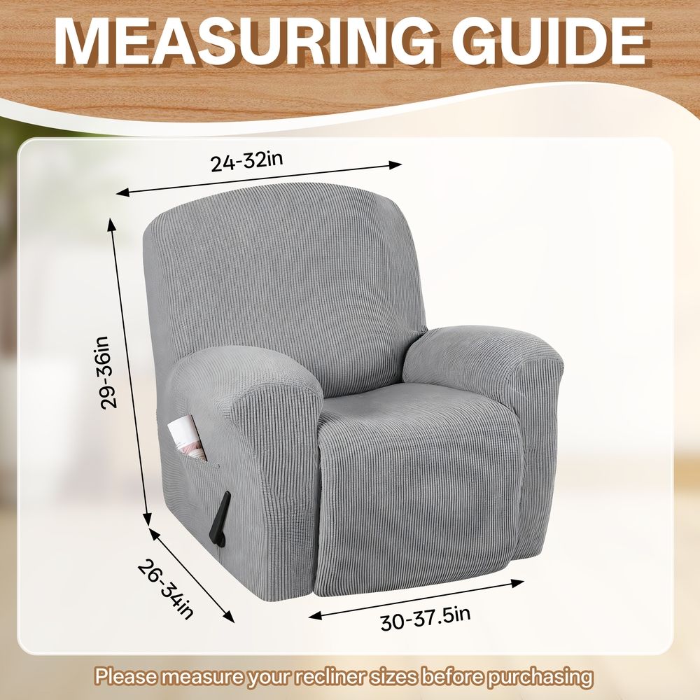 Recliner Chair Cover, Stretch Jacquard Recliner Slipcover, Furniture Protector for Recliner Chairs, Soft & Durable Couch Cover for Pets & Kids (1 Seater, Gray)