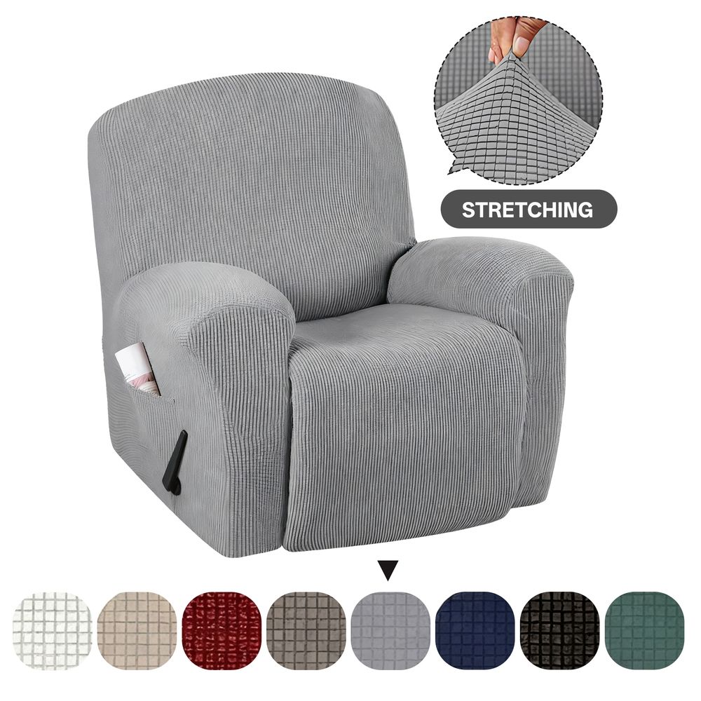 Recliner Chair Cover, Stretch Jacquard Recliner Slipcover, Furniture Protector for Recliner Chairs, Soft & Durable Couch Cover for Pets & Kids (1 Seater, Gray)