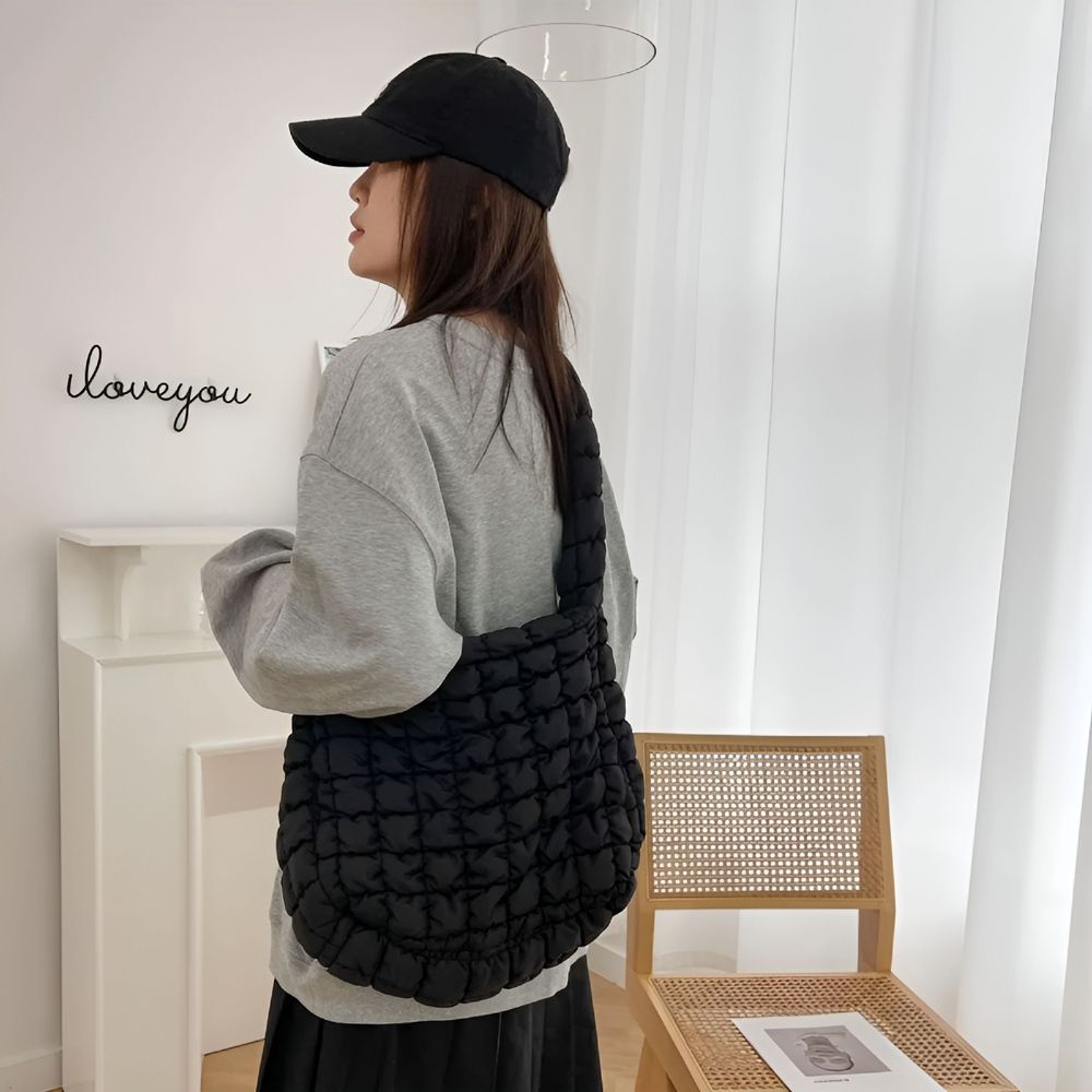 Puffer Quilted Shoulder Bag for Women Puffy Bubble Tote Bag Lightweight Nylon Handbag Padded Soft Purse Puffer Tote Bag for Women