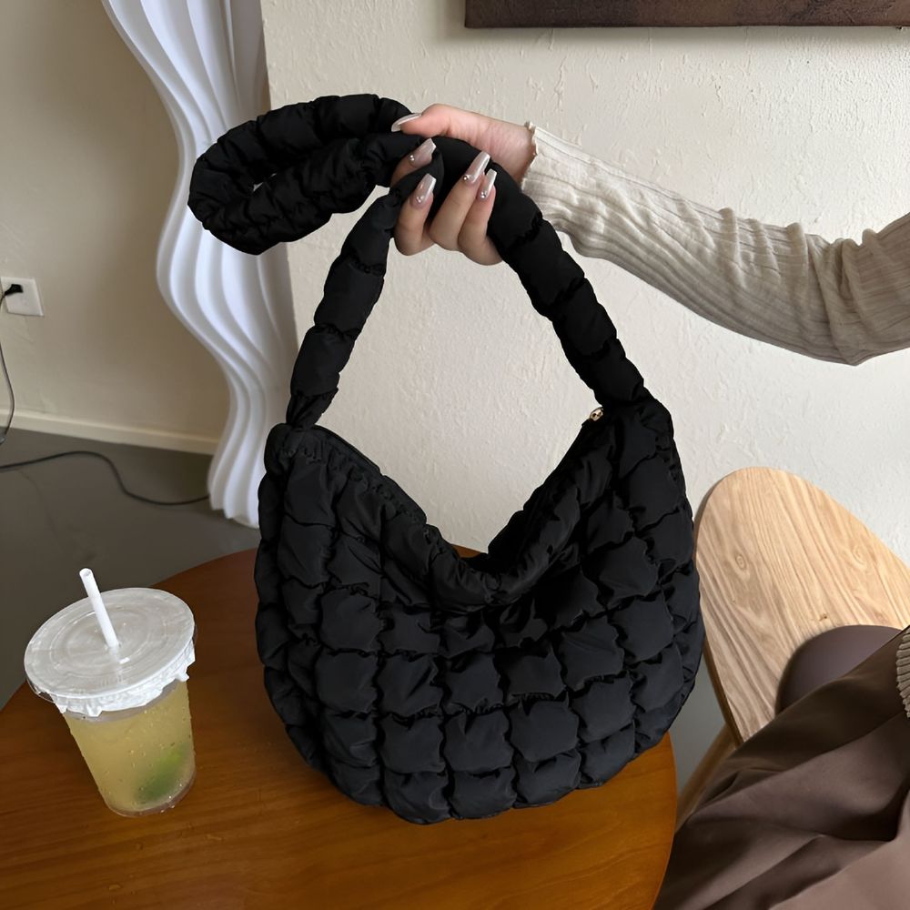 Puffer Quilted Shoulder Bag for Women Puffy Bubble Tote Bag Lightweight Nylon Handbag Padded Soft Purse Puffer Tote Bag for Women