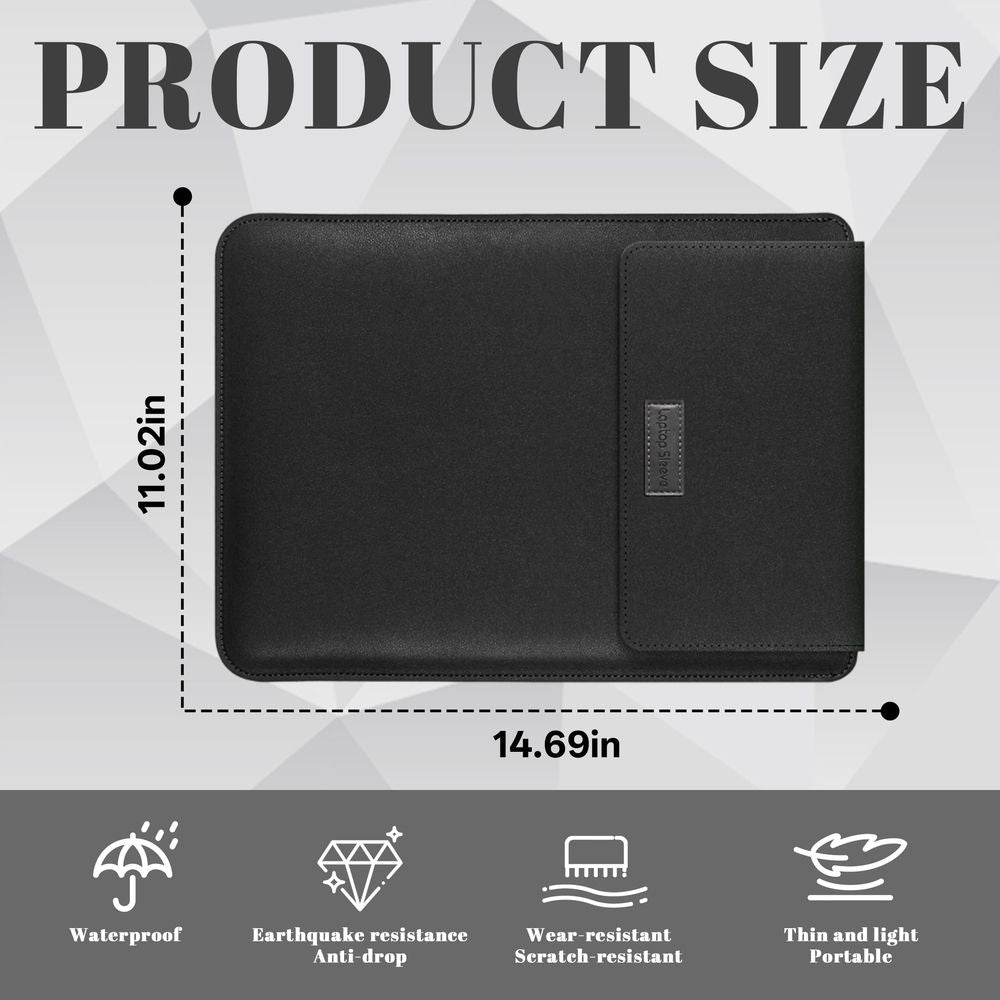 15-15.6 Inch Laptop Bag,Faux Leather Waterproof Laptop Sleeve,Fleece Lined Shockproof Computer Bag,1.38In Slim Laptop Case for HP,Black
