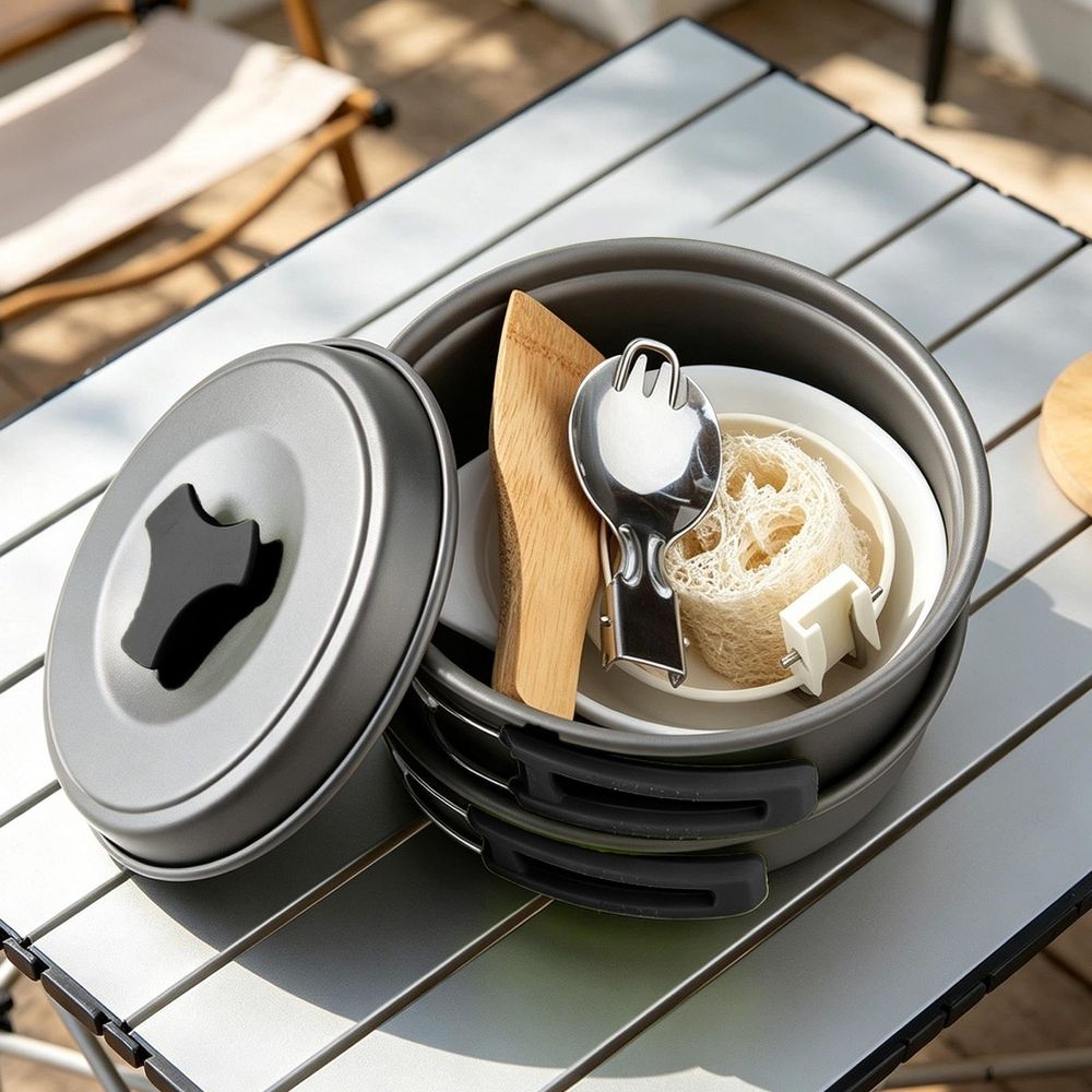 Portable Camping Cookware S Backpacking Pots Pans Kit Compact Outdoor Cooking Gear for Picnic Hiking Backpackers