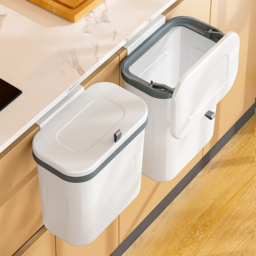 Hanging Trash Can for Cabin Door | Wall Mounted Garbage Bin | Undersink Waste Bask with Sliding Lid | Kitchen Trash Bin ing | Small Plastic Waste Container for Home | 10.2x11.2x6.3 Inch