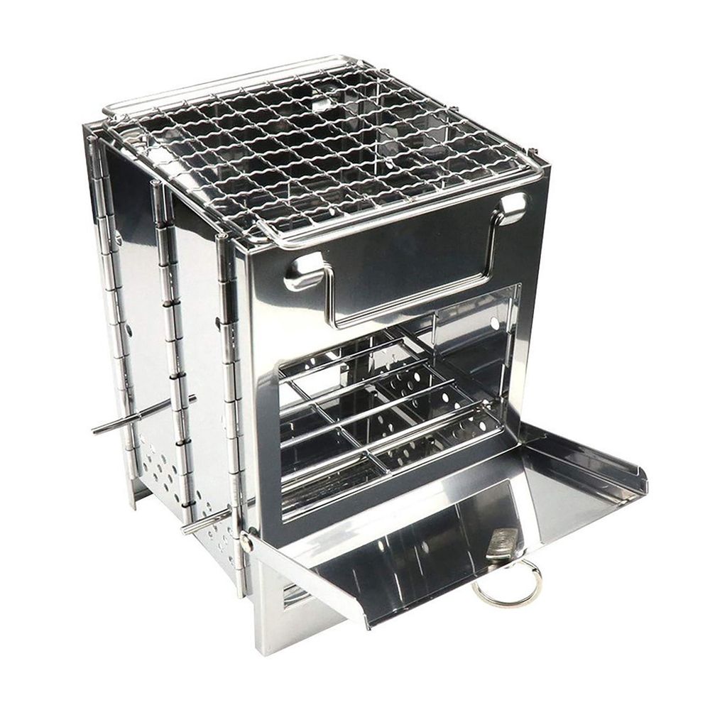 Stainless Steel Portable Folding Camping Stove, Fire Pits for Outside Wood Burning, Medium Size Backpacking Stove with Pull Out Ash Tray and Adjustable Firepower