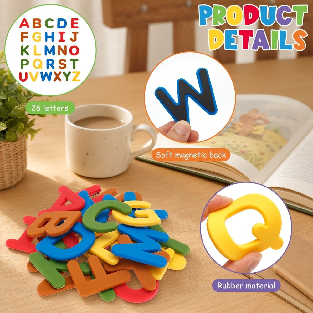 26 Pcs Wooden Fridge Magnets Set, Flexible Magnetic Letter Decor Stickers, Waterproof And Simple Wiping For Easy Storage, for Toddlers