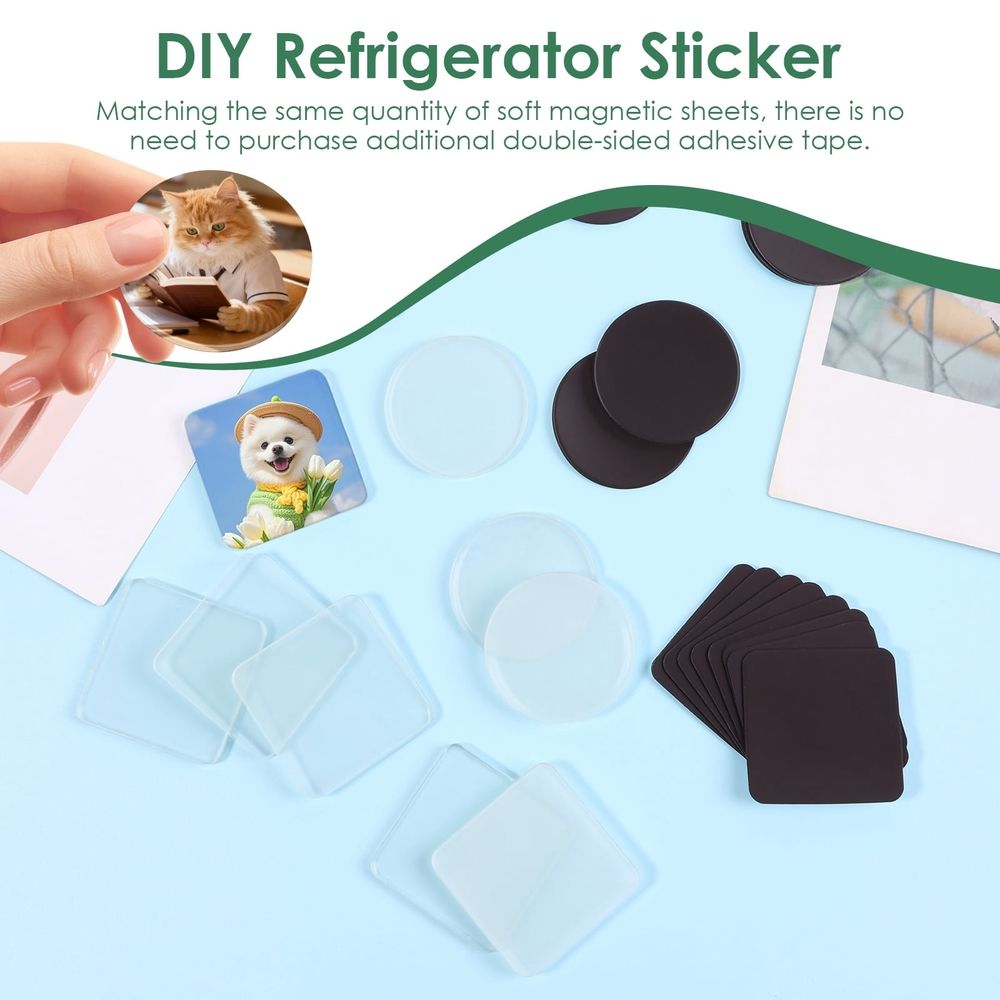 25Pcs DIY Fridge Magnet Kit, Adhesive Backing Design, Thickened and High Transparency, for Photo Craft Office Classroom Kitchen 2 Inches