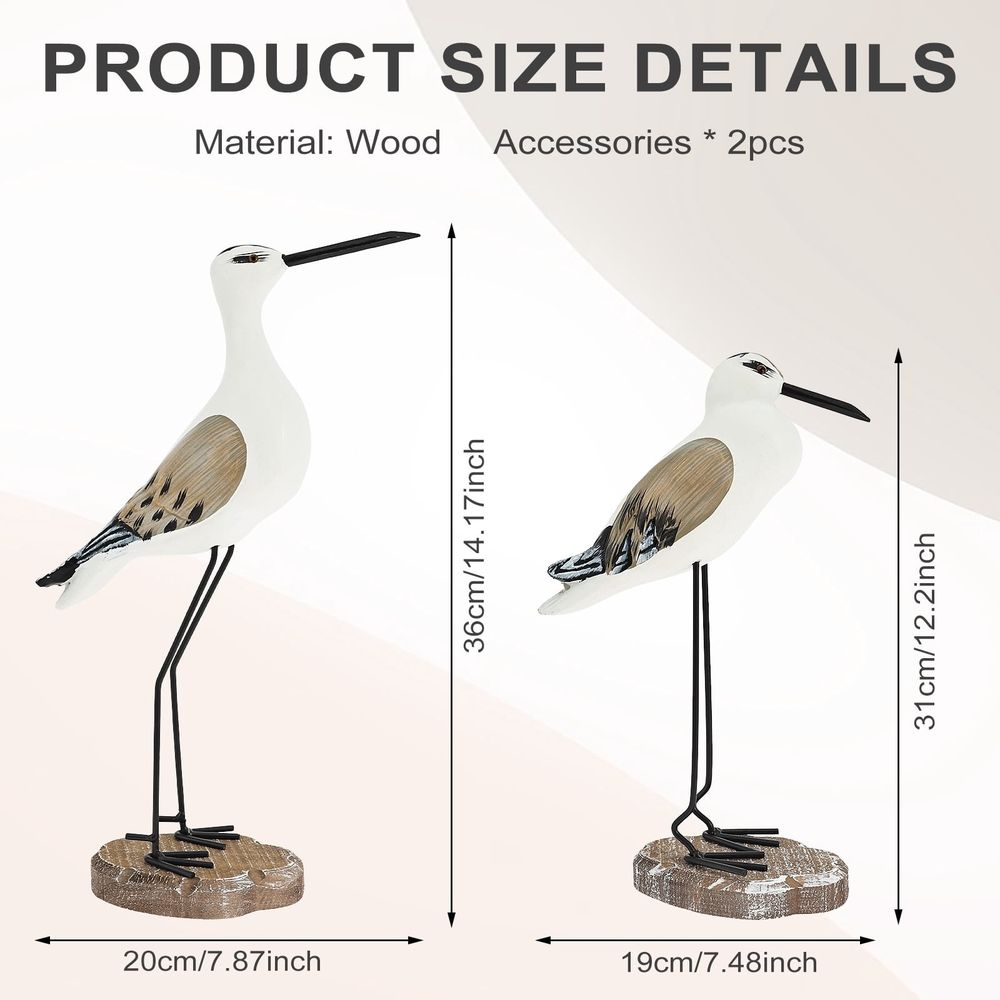 2Pcs Wooden Seagull Figurine, Wide and Weighted Base, Suitable for Desk Decor, Coastal Bird Table Adornment, for Home Office