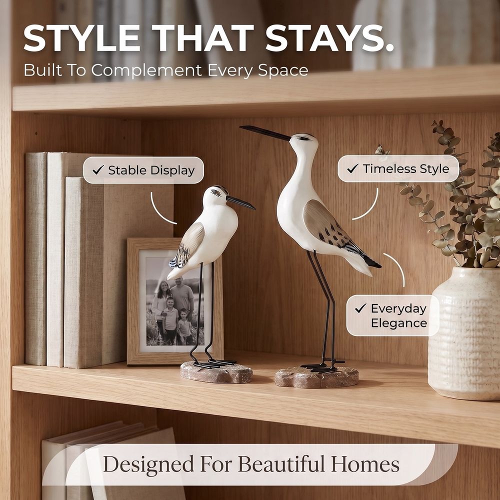 2Pcs Wooden Seagull Figurine, Wide and Weighted Base, Suitable for Desk Decor, Coastal Bird Table Adornment, for Home Office
