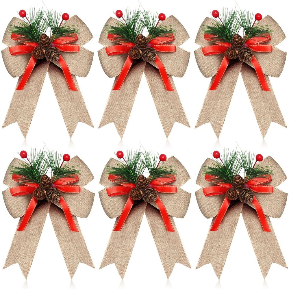 Christmas Bows Buffalo Plaid Bow Checkered Ribbon Bow with Pine Cone Christmas Tree Decoration Bows for Christmas Parties Christmas Trees Indoor Crafts