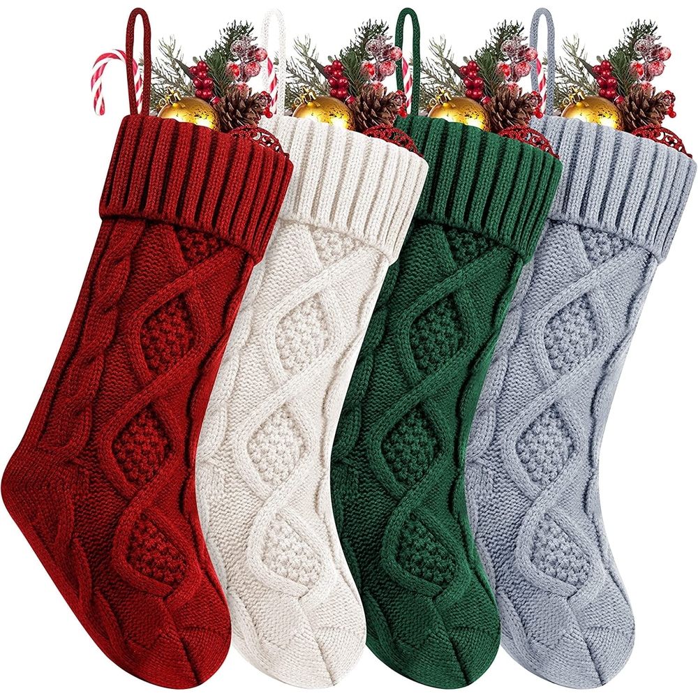 Christmas Stockings 18 Inches Large Size Cable Knitted Stocking Gifts & Decorations for Family Holiday Xmas Party