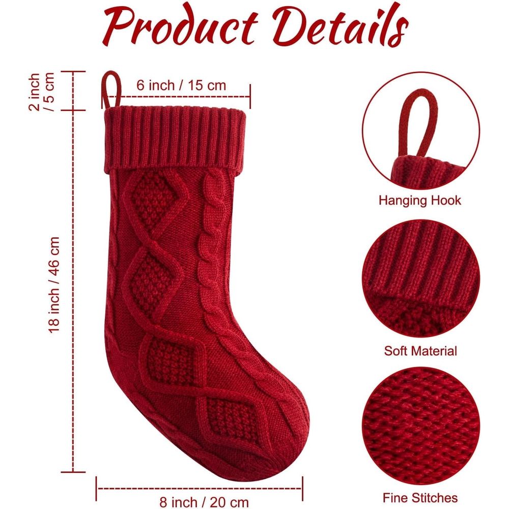 Personalized Christmas Stockings - 18 Inches Hanging Stockings with DIY Snowman Name Tags, 4PCS Large Size Knitted Stockings for Mantels, Christmas Tree Family Holiday Decor