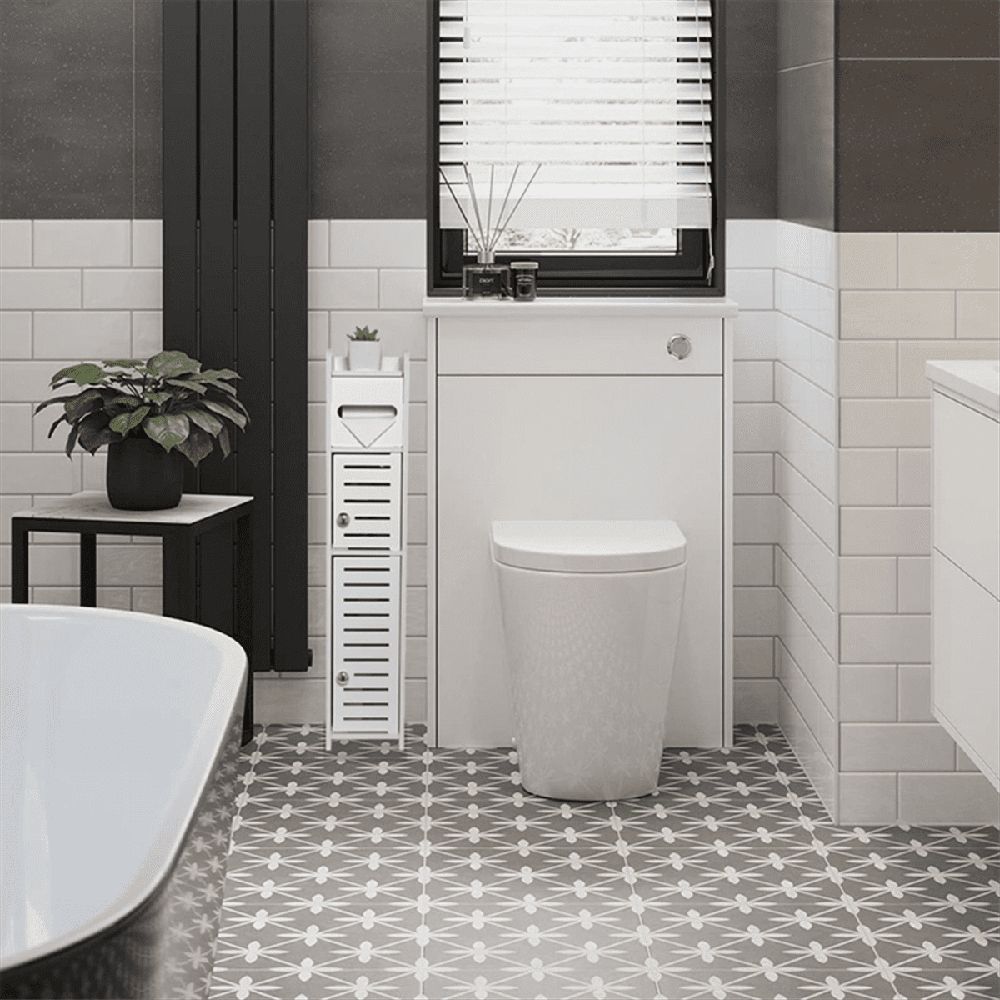 Storage Cabinet for Small Spaces, Over the Toilet Cabinet for Skinny Bathroom Storage Corner Floor (White)