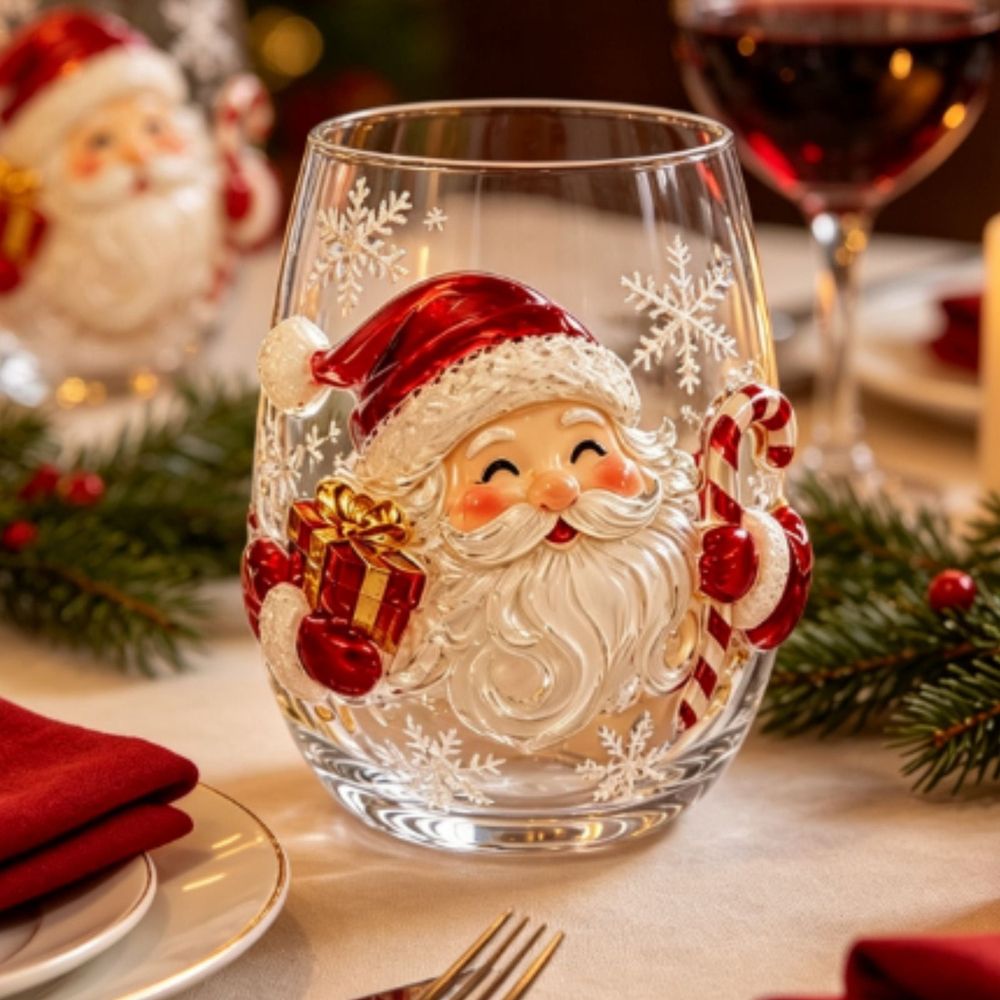 Christmas Stemless Wine Glasses, Dishwasher Safe Set Of Wine Glasses, Perfect for Cocktails, Water, and Outdoor Glassware,Decorative Christmas Tumblers for Family Dinners & Home Kitchen Decor,C