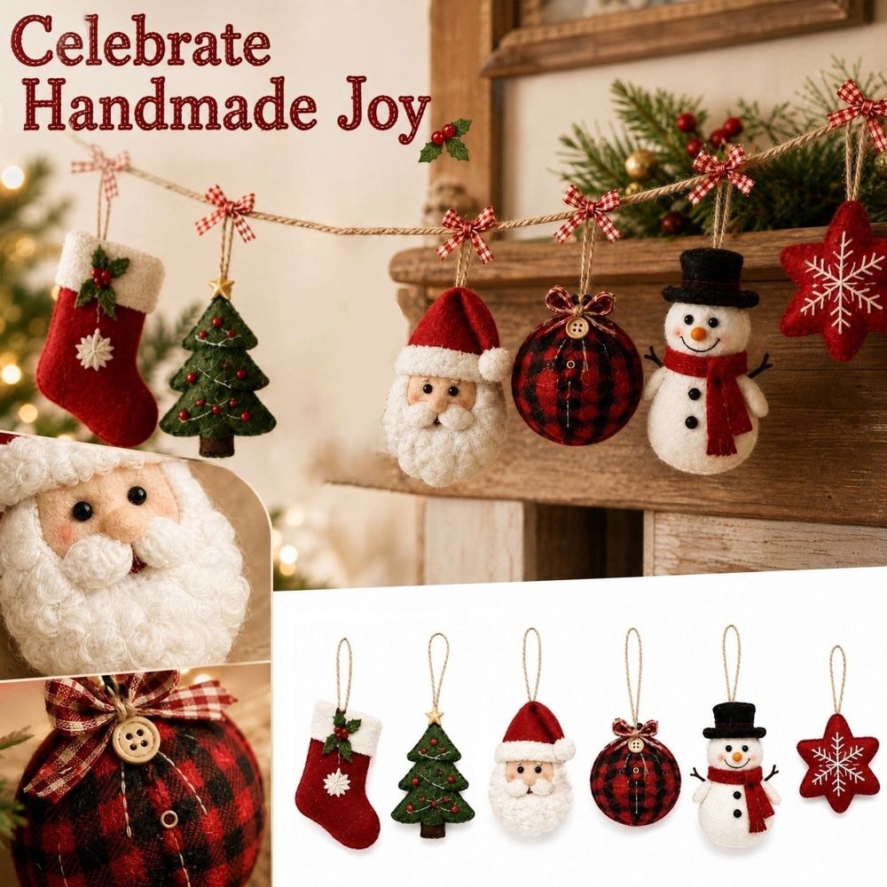 Cozy Christmas Fabric Garland, Christmas Decor, Winter Cedar | Red Green Checkered Rustic, Wreath Banner Tree Swag, Snowflake Star Ornament, Fireplace Mantel Porch and Gift