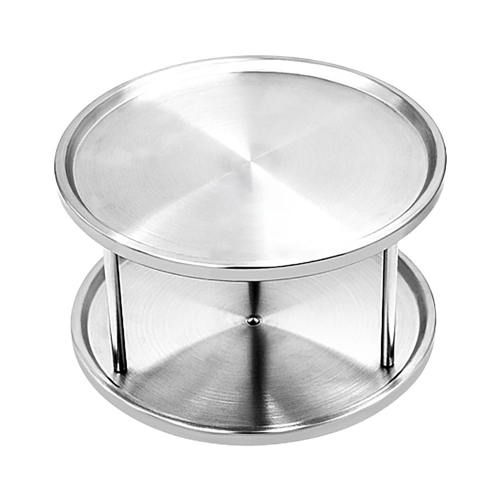 two Tier Stainless Steel Lazy Susan Turntable Rotating Spice Storage Organizer For Kitchen Counter Pantry Cabinet Condiment And Jar Organization