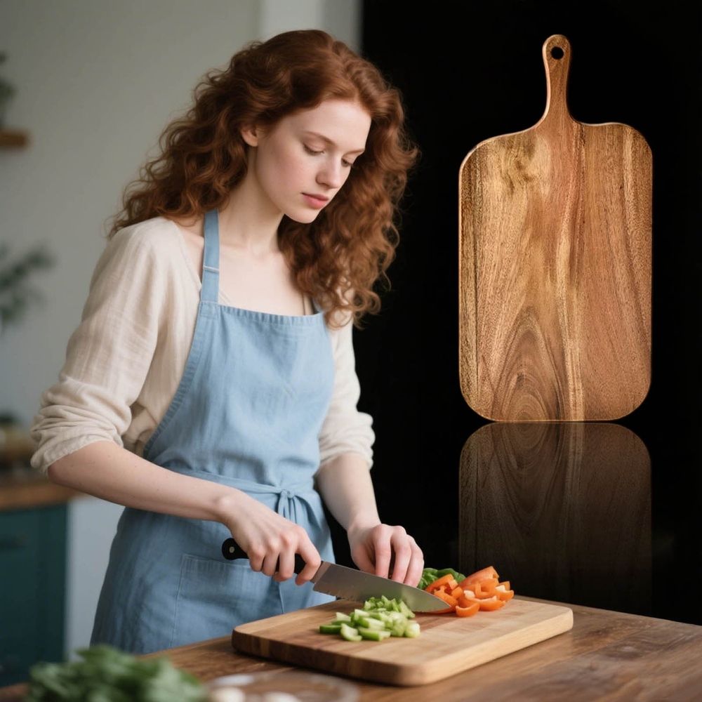 Wood Cutting Board with Handle,16.1x4.7in Solid Wood Chopping Board for Meat Cheese Bread Vegetables,Double-Sided Serving Tray for Kitchen Outdoor RV and Commercial Restaurant