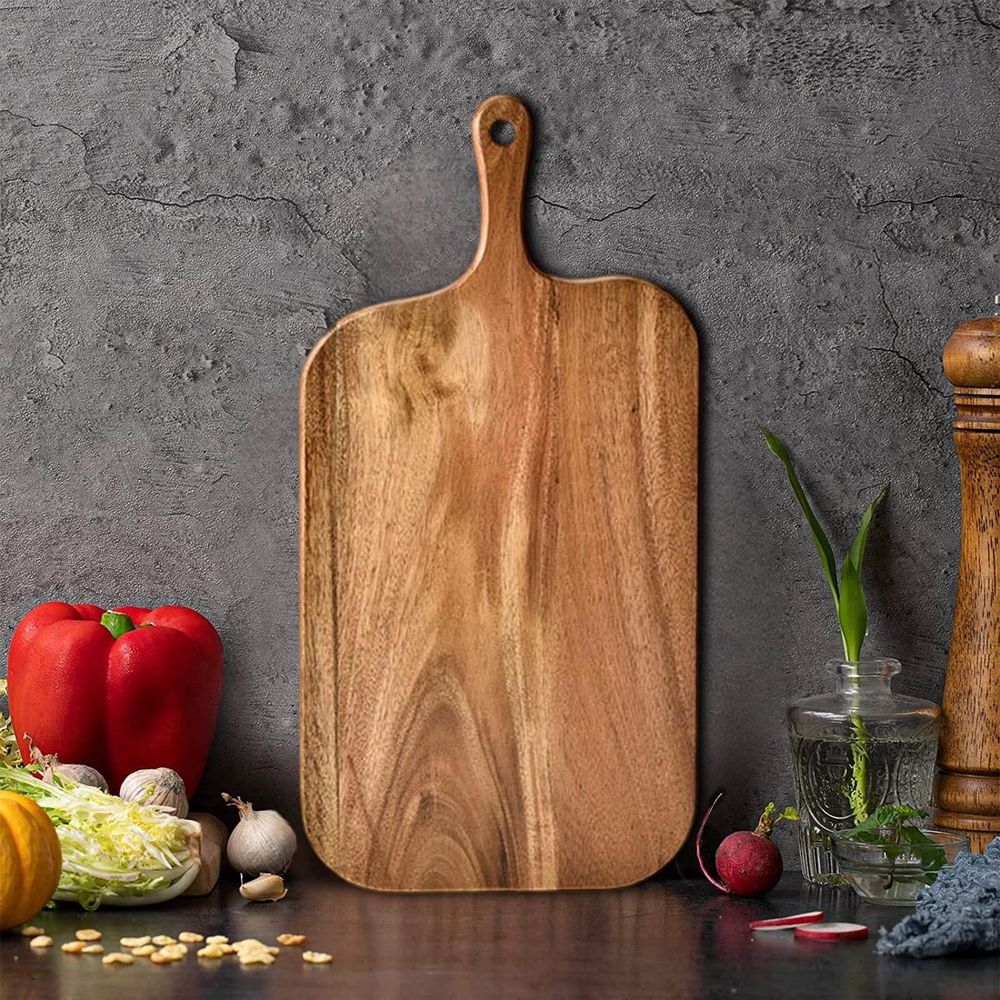 Wood Cutting Board with Handle,16.1x4.7in Solid Wood Chopping Board for Meat Cheese Bread Vegetables,Double-Sided Serving Tray for Kitchen Outdoor RV and Commercial Restaurant