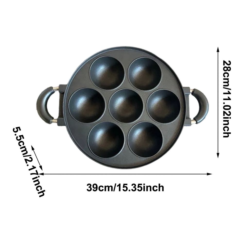 Round 7 Cavity Nonstick Frying Pan Dual Handle Skillet For Mini Pancakes Fried Eggs Home Stovetop Breakfast Cooking