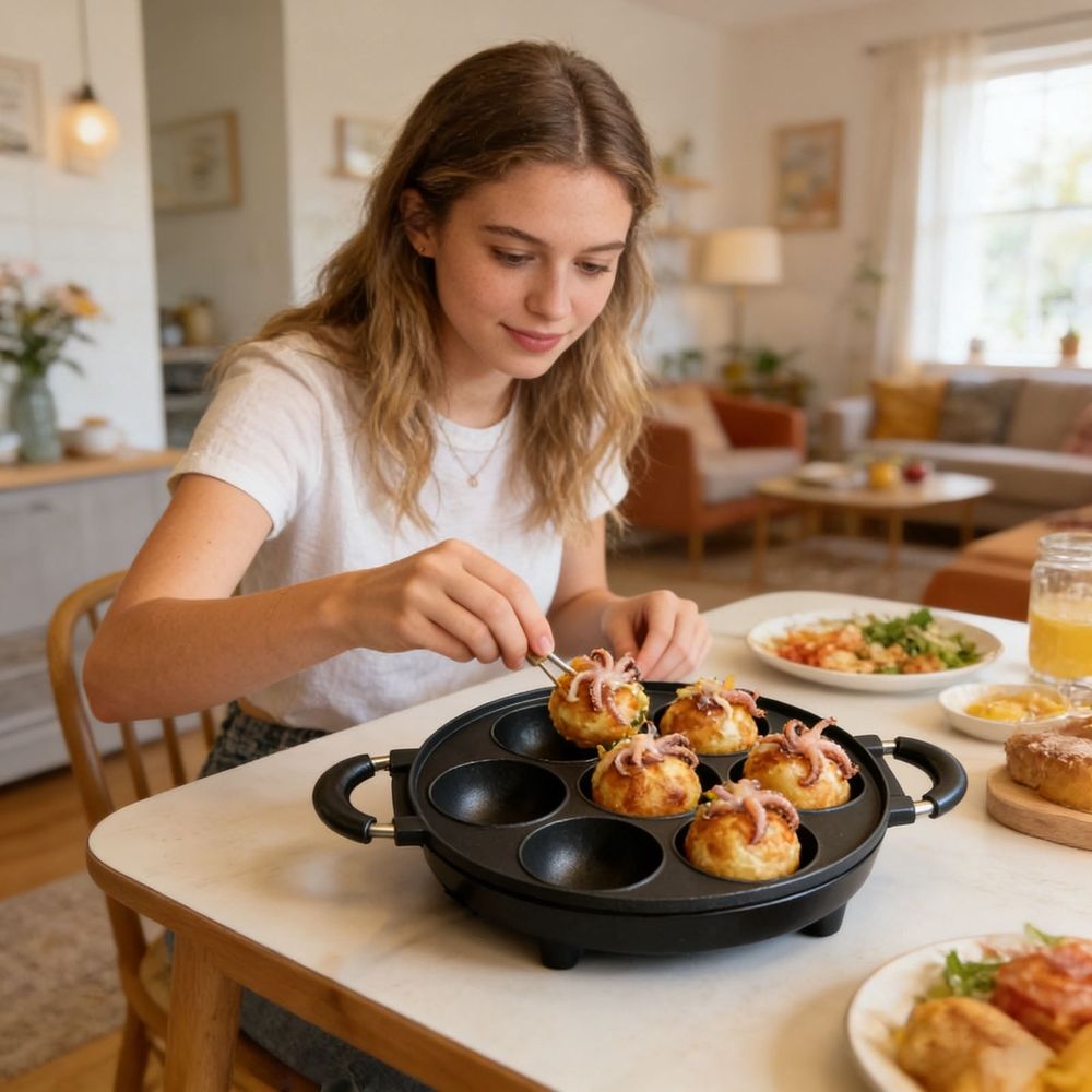 Round 7 Cavity Nonstick Frying Pan Dual Handle Skillet For Mini Pancakes Fried Eggs Home Stovetop Breakfast Cooking