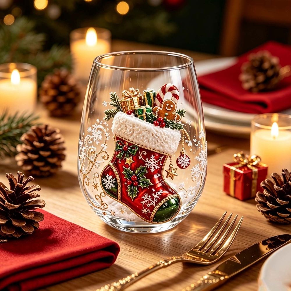 Christmas Stocking Embossed Glass Tumbler Festive Holiday Novelty Drinkware For Hot Cocoa Coffee Winter Beverages Home Table Decor And Seasonal Gift Giving