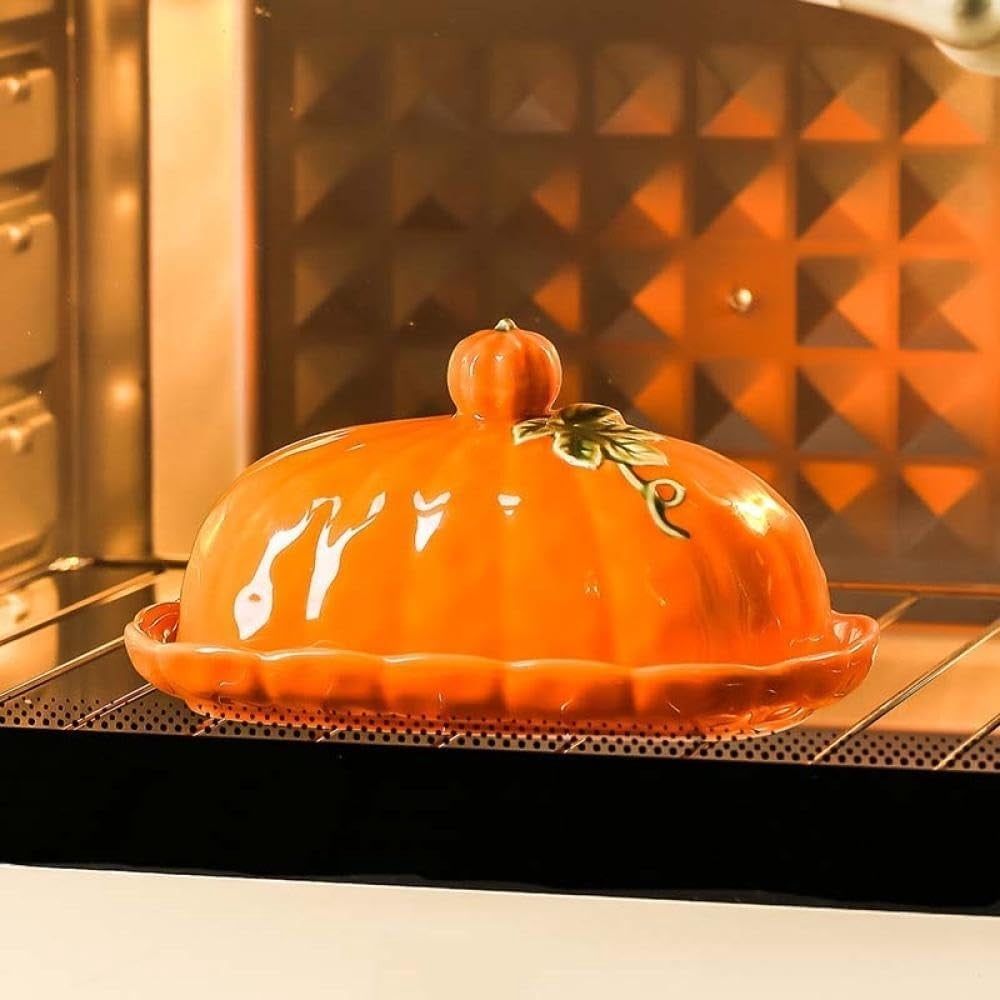 Halloween Pumpkin Ceramic Butter Dish With Lid Seasonal Tabletop Storage Container For Kitchen Counter Dining Table Fall Home Decor
