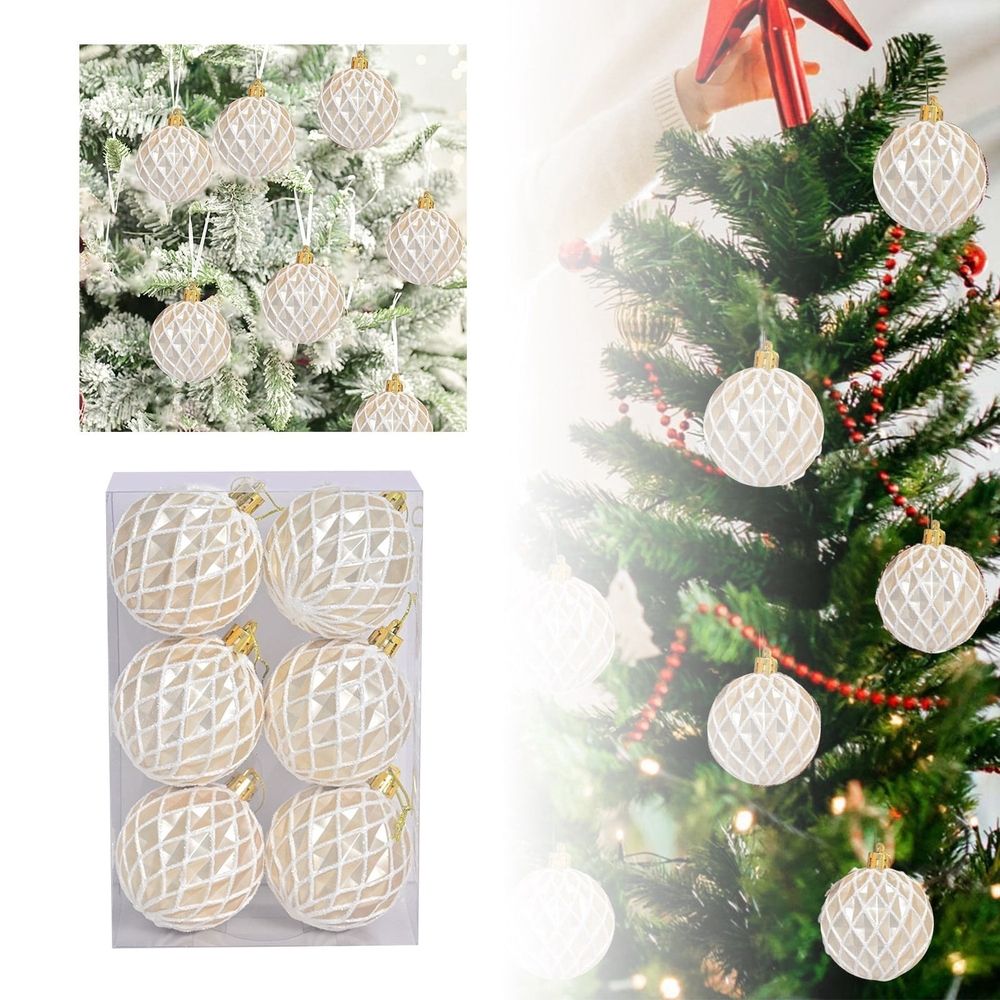 Large Shatterproof Christmas Ball Ornaments 6PCS, Glitter Diamond Xmas Tree Decor For Holiday Wedding Party