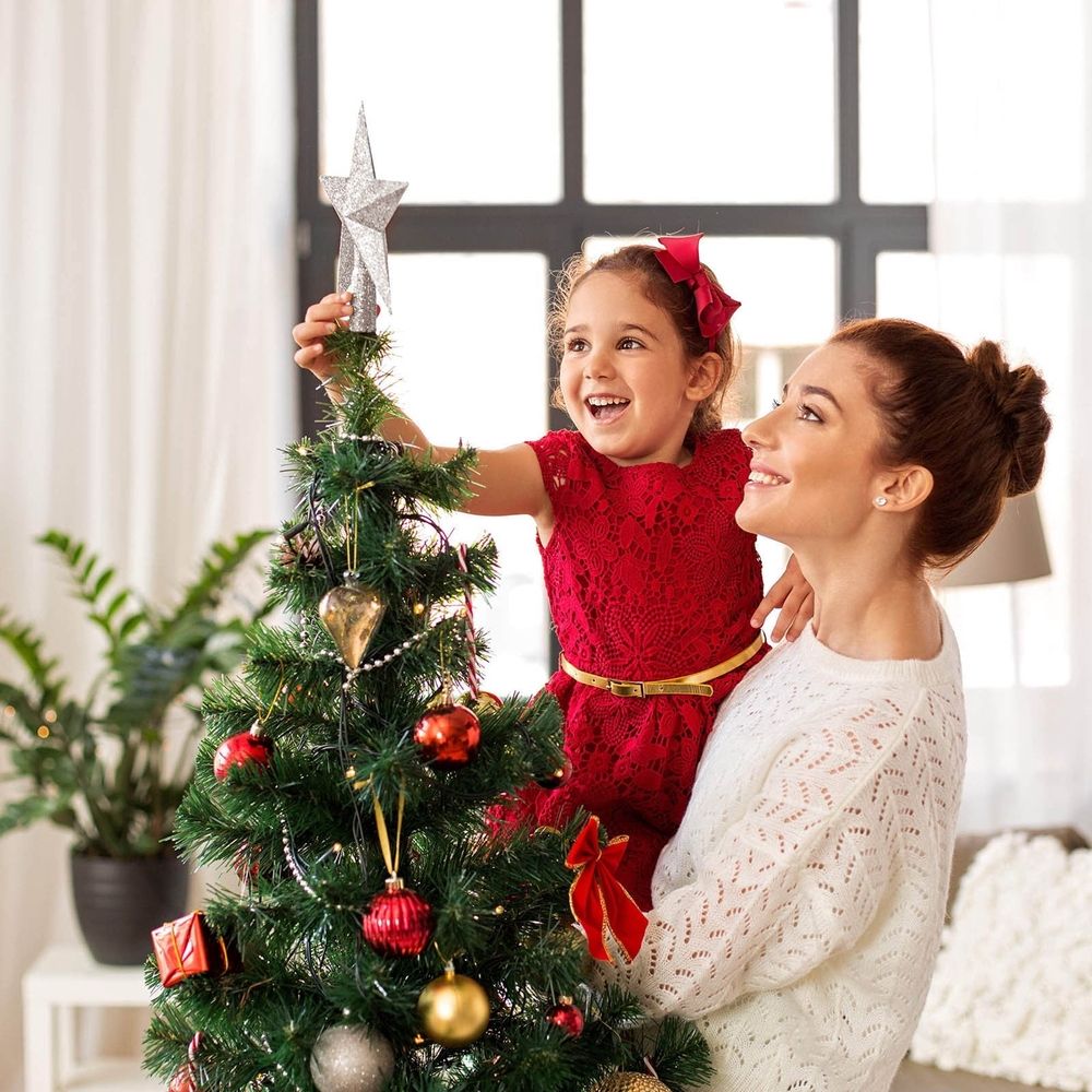 Glitter Christmas Tree Star Topper 8 Inch, Silvery Blue Hollowed Out Tree Top Star, Sparkling Holiday Home Decoration