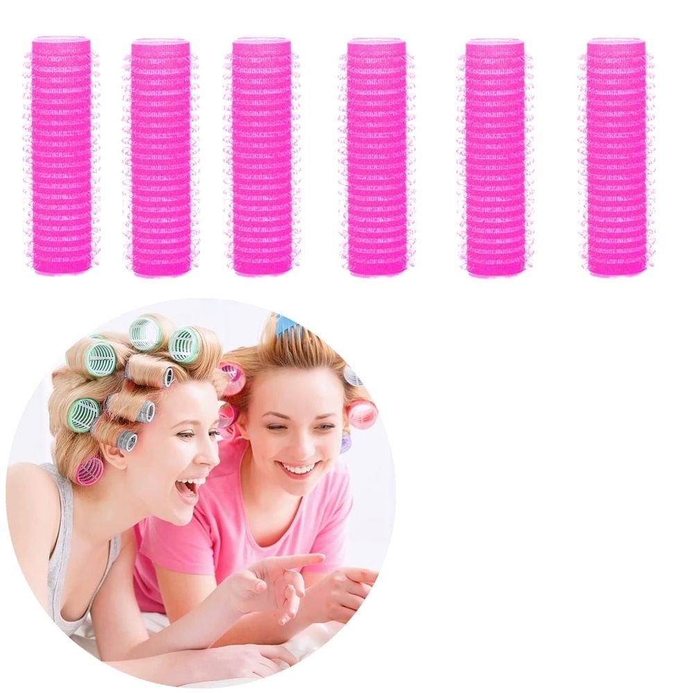 Medium Size Hair Rollers Curlers Self Grip Holding Rollers Hairdressing Curlers Hair Design Sticky Cling Style For DIY Or Hair Salon, 6 Packs, Random Color