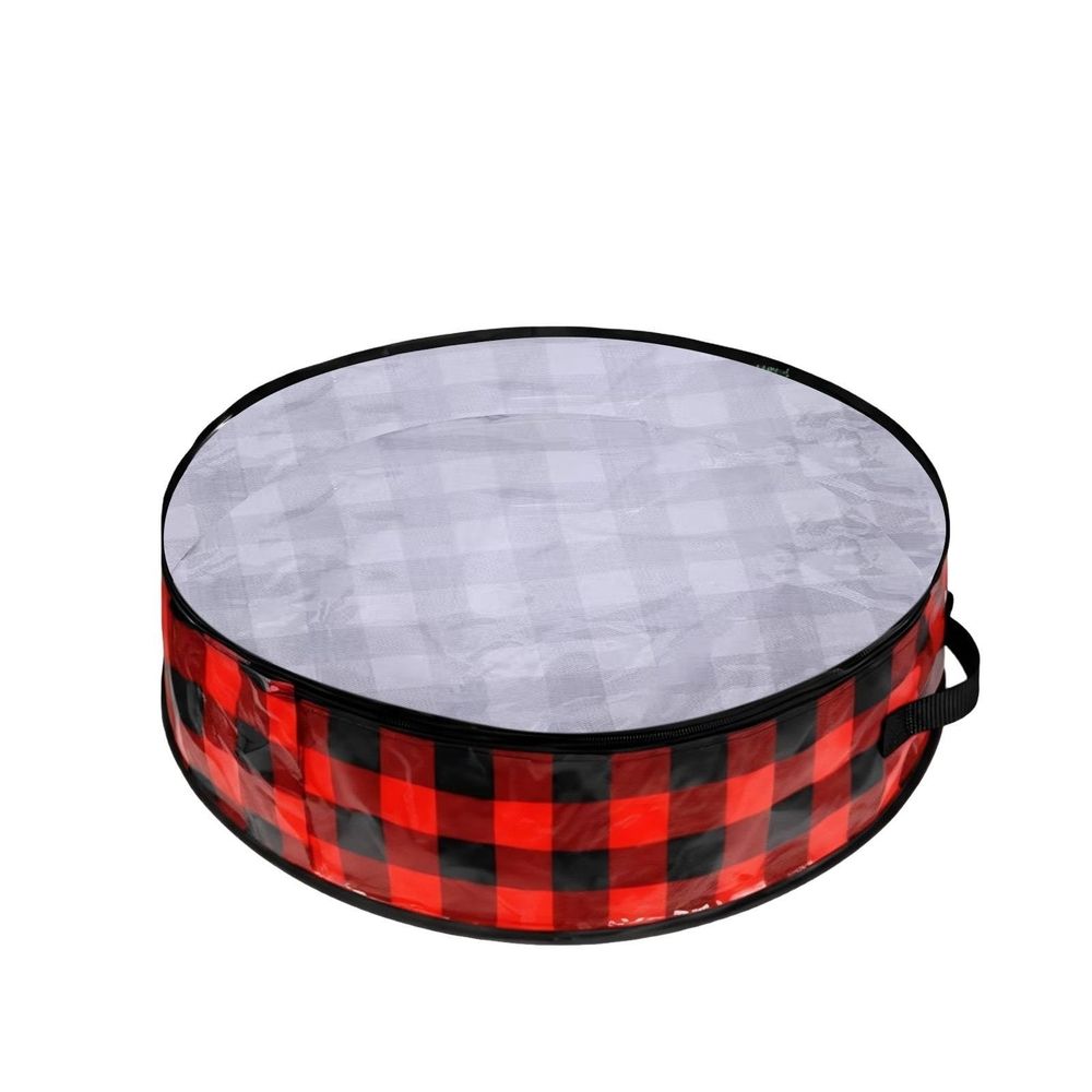 Home textile storage,Christmas Wreath Storage Bags 2 Pack With View Window 24"x24"x8" & 30"x30"x8" PE+PVC Plaid Design For Holiday Decor & Organization