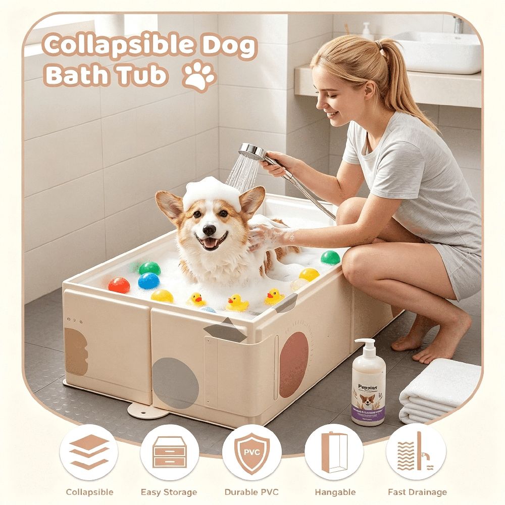 Collapsible Pet Bathtub with Side Drain Plug,Easy Hanging,Foldable Portable Tub for Dogs Bath,Non-Slip Rigid Waterproof Dog Bath Tub for Home,For Small Dogs,Medium Dogs&Cats.
