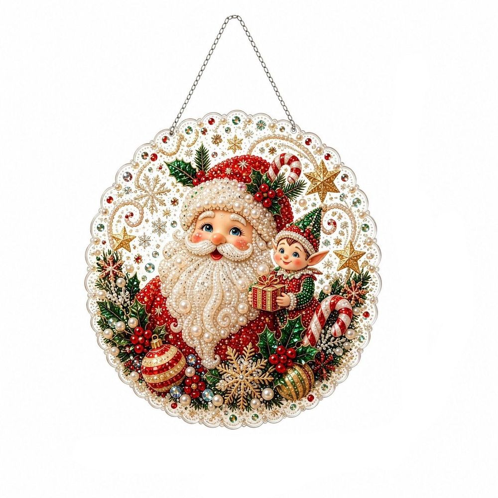 Pearl Santa Christmas Santa Pearl DIY Art Kit Easy Beaded Embroidery Craft Set with Frame for Holiday Party Decor & Handmade Gift