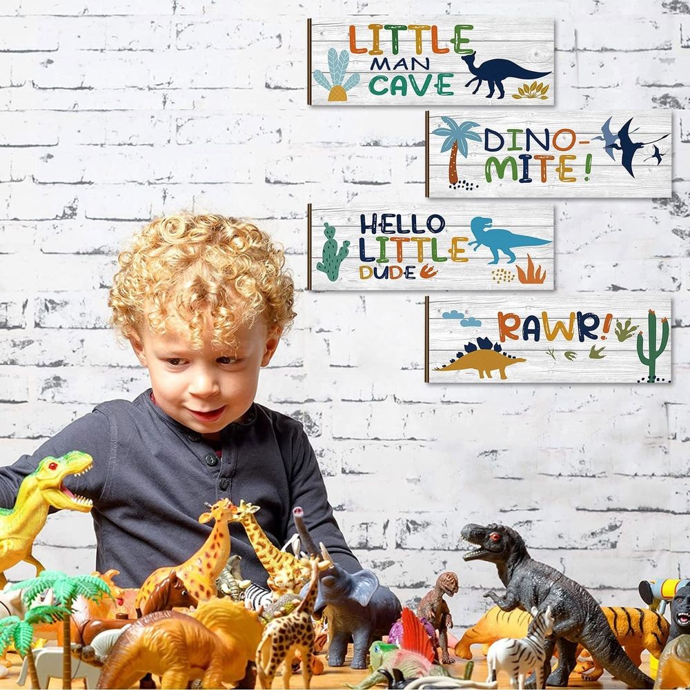 4Pc Listing . Inspirational Famous Saying Wooden Listed Dinosaur Room Bedroom Decoration Boy Dinosaur Wall Decoration