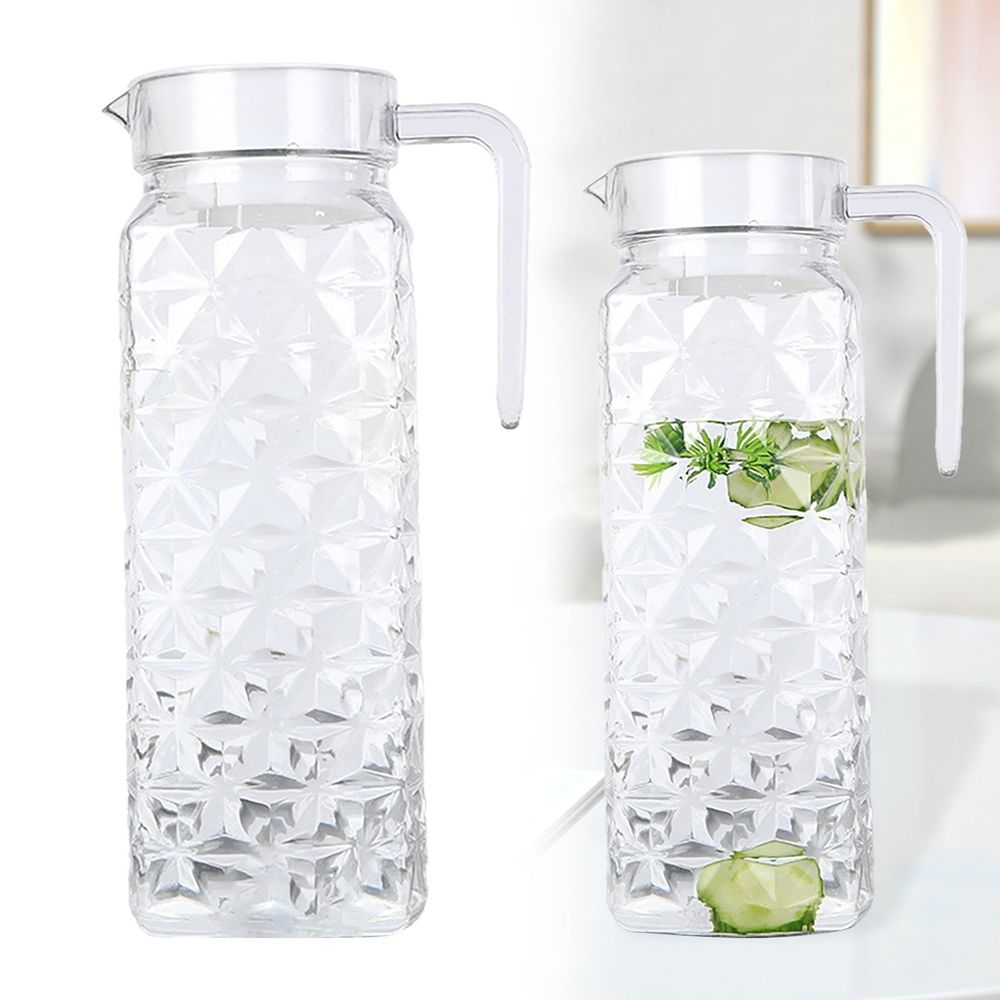 1.1L Plastic Pitcher with Lid Large Clear Water Carafe Jug Ice Tea Pitcher Lemonade Juice Beverage Jar, Ideal for Water, Juice & Fridge Storage