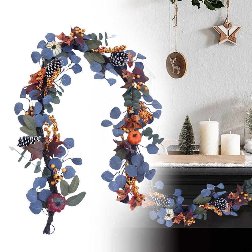 A Halloween door hanging Autumn Garlands Pumpkin Berries Vine Flowers Thanksgiving Table Center Outdoor Autumn Decorations Autumn Halloween Family Fireplace Decorations