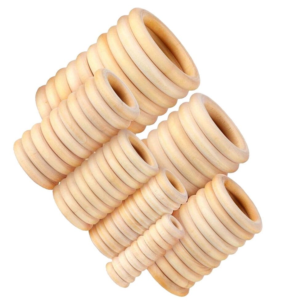 100Pcs Unfinished Wooden Rings Natural Wood Curtain Ring Connectors for Crafts