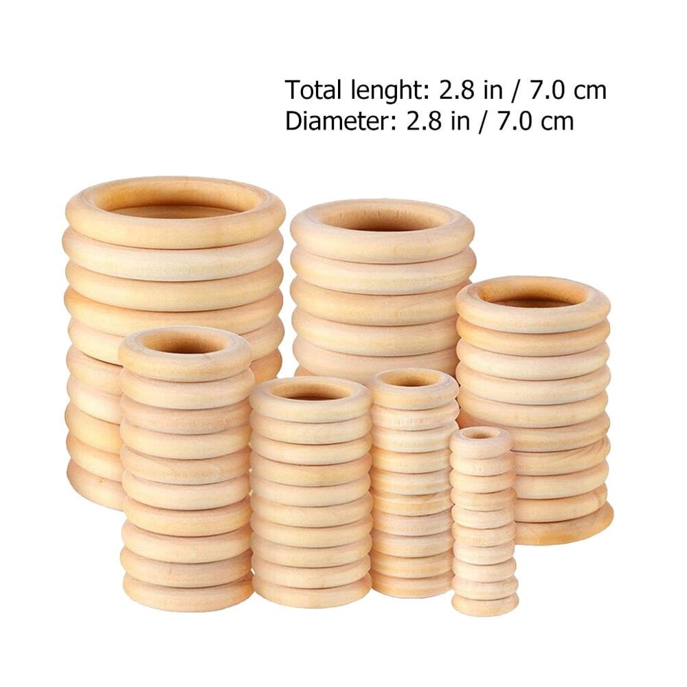 100Pcs Unfinished Wooden Rings Natural Wood Curtain Ring Connectors for Crafts