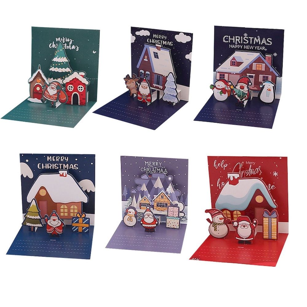Personalized Christmas Cards, 6 Pack Small Up Card with Envelopes Stickers 3D Cute Holiday Greeting Cards Santa Snowman Reindeer Xmas Tree Set Box Christmas Cards