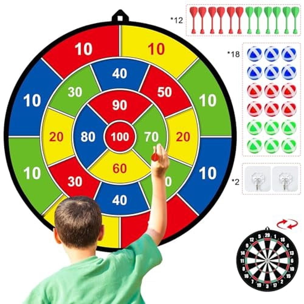 Dart Board for Kids,Darts Set Double-Sided Dart Board with Sticky Balls and Darts,Indoor Outdoor Sport Fun Party Play Parent-Child Activity Game Toys,Gifts for Boys and Girls Aged 3 to 12 Years