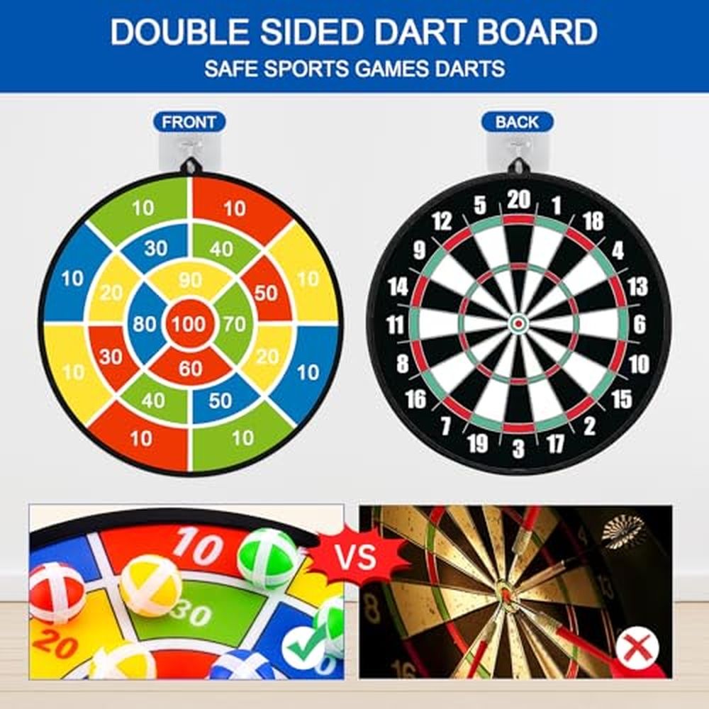 Dart Board for Kids,Darts Set Double-Sided Dart Board with Sticky Balls and Darts,Indoor Outdoor Sport Fun Party Play Parent-Child Activity Game Toys,Gifts for Boys and Girls Aged 3 to 12 Years