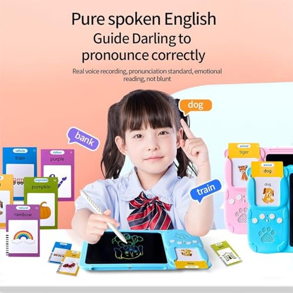 Talking Tablet,2-in-1 English Speaking Flashcards & Interactive Drawing Tablet for Language Learning,224/550 Words,Plug and Play,Situational Teaching (Pink-224word)