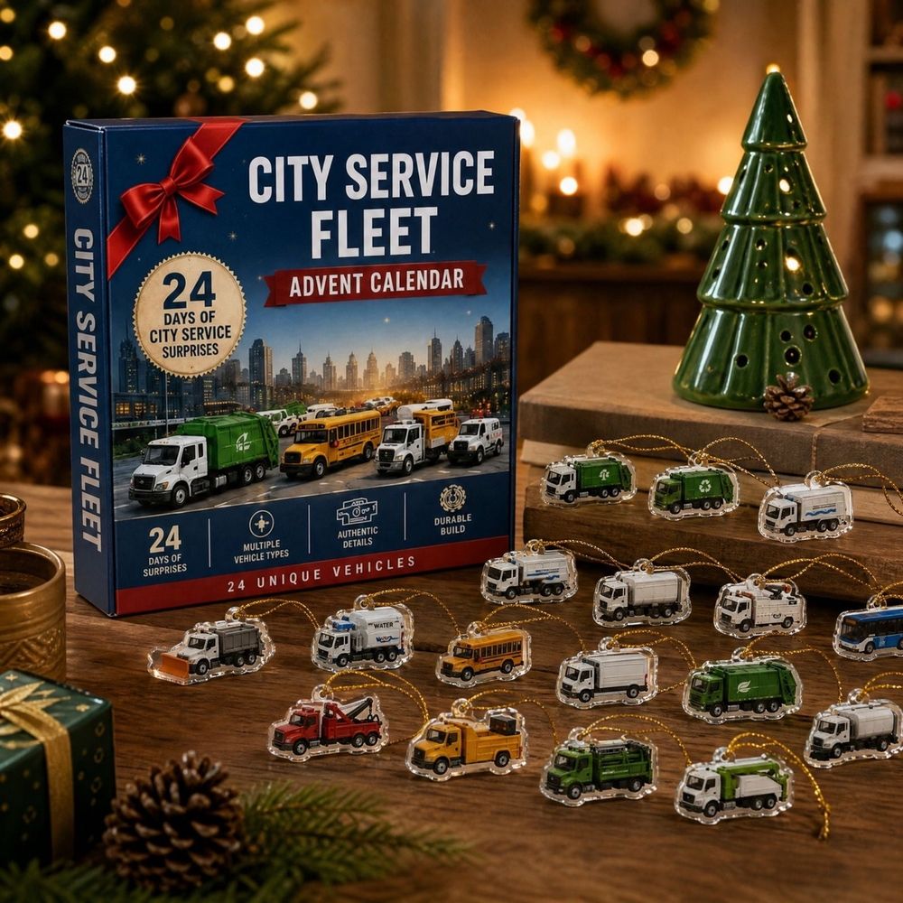 Christmas Advent Calendar - City Service Vehicle Advent Calendar, 24 Days Christmas Countdown with 24 Mini Utility Trucks, Garbage Recycling Bus and Service Vehicle Xmas Party Favors Gifts