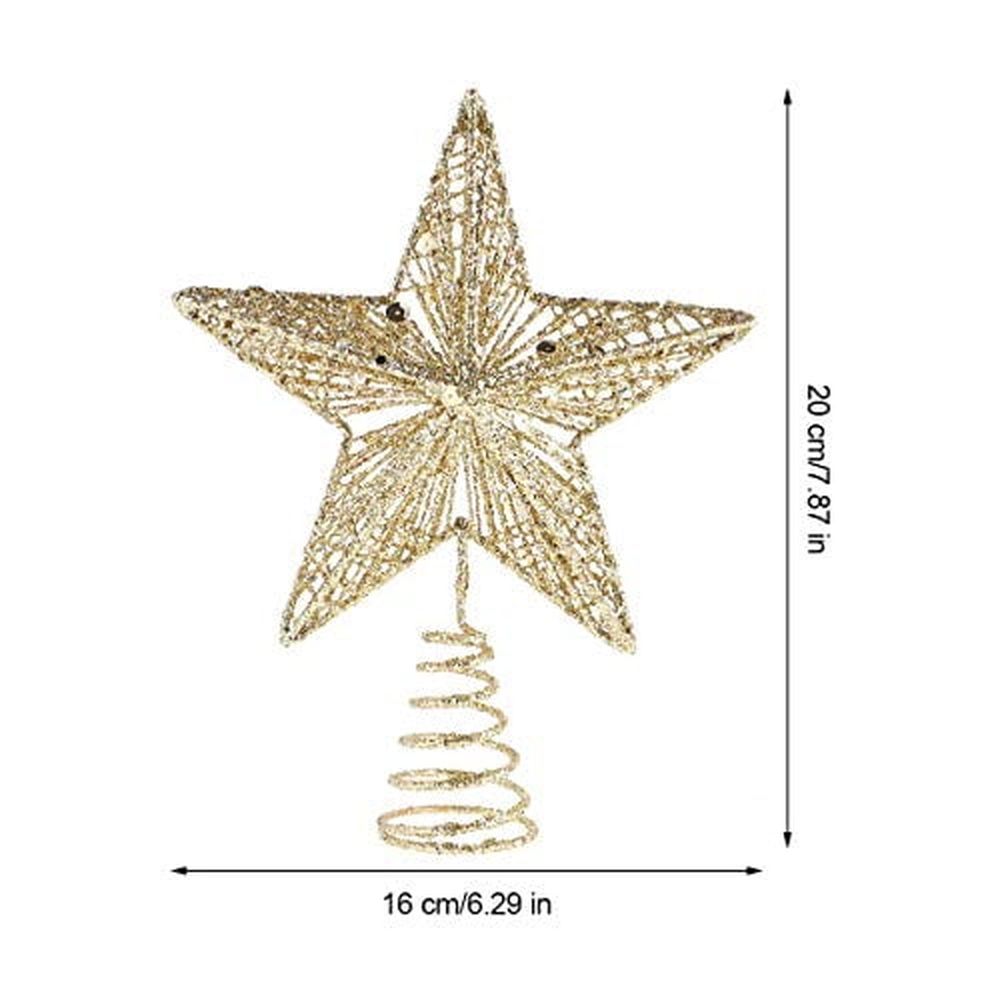 Christmas Tree Topper -Xmas Glitter Hollow Star Treetop Topper,Metal Glittered Christmas Tree Topper Wire Star Treetop Sparkle for Christmas Tree Ornament Indoor New Year Holiday Party