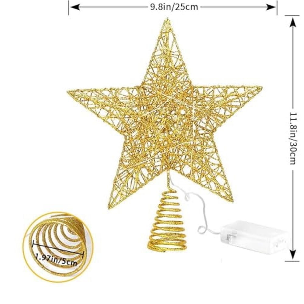 Christmas Tree Topper Star LED ligthts Tree Toppers Christmas Decorations,Gold Glittered Metal Christmas Tree Decorations for Home Party Holiday Winter Xmas Tree Bar Shop Office Decoration