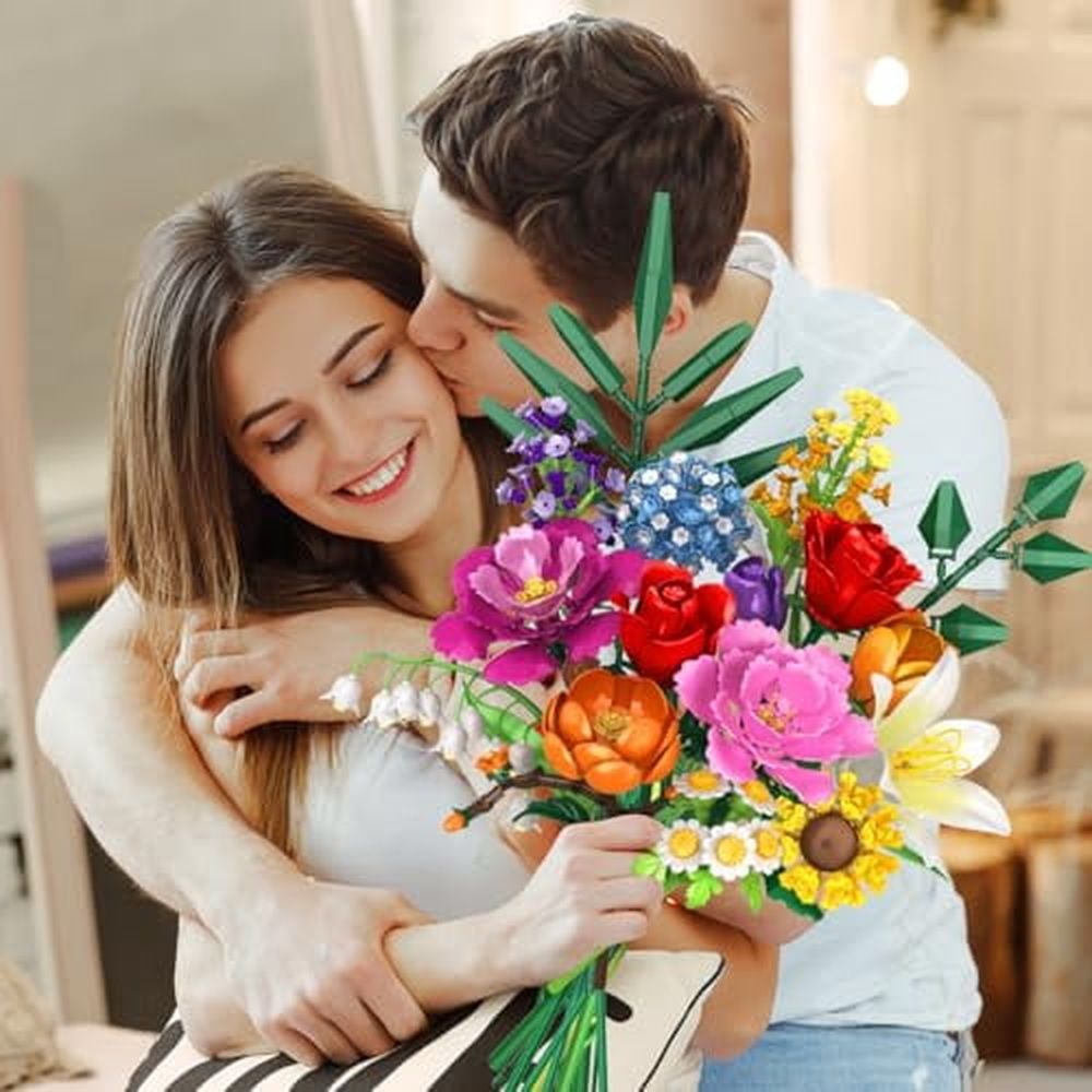 Flower Bouquet Building Set,1043 PCS Bouquet Botanicals Collection Gift for Valentine's Day for Her and Him,15 Artificial Flowers Building Blocks Home Plant Decor for Adults Women Birthday