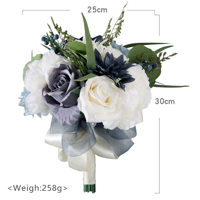 Wedding Bouquet Artificial Navy Blue Roses Flower Bride Bridal Bouquets Handmade Silk Flower Wedding Bride Bouquets for Church