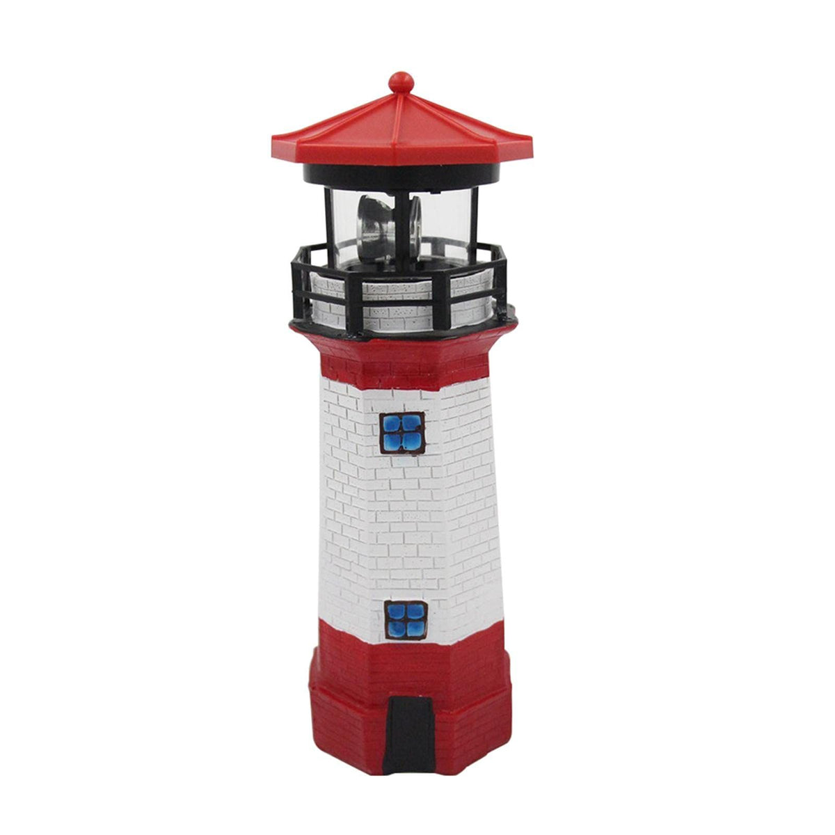 Solar Lighthouse Garden Statue with Rotating Lamp, 27cm Resin Solar Lighthouse Sculpture Waterproof Garden Ornaments Outdoor LED